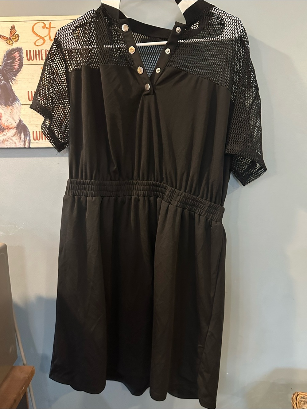 Mesh-Yoke Short Sleeve Dress
